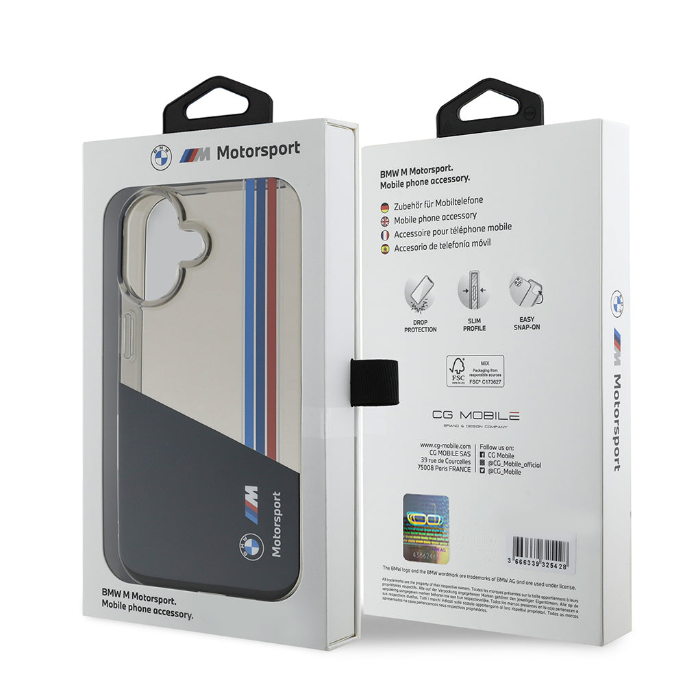 BMW iPhone 16 Orjinal Lisanslı Yarı Transparan M Dizayn Çizgili Telefon Kılıfı BMW iPhone 16 Orjinal Lisanslı Yarı Transparan M Dizayn Çizgili Telefon Kılıfı